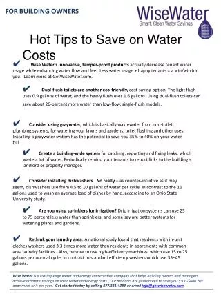 Hot Tips to Save on Water Costs
