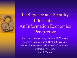 intelligence and security informatics an information economics perspective