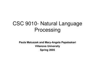 CSC 9010- Natural Language Processing