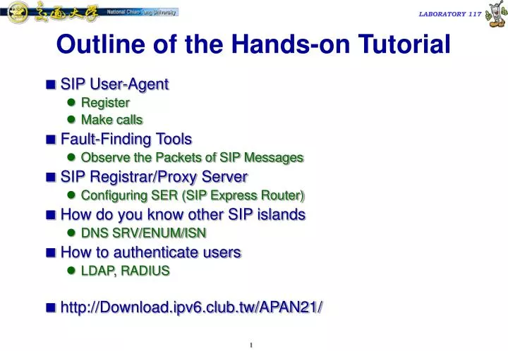 outline of the hands on tutorial