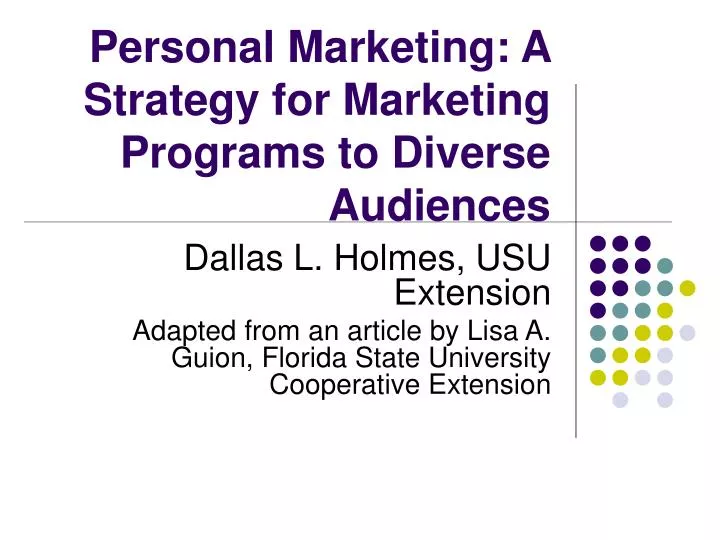 personal marketing a strategy for marketing programs to diverse audiences
