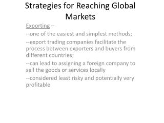 Strategies for Reaching Global Markets