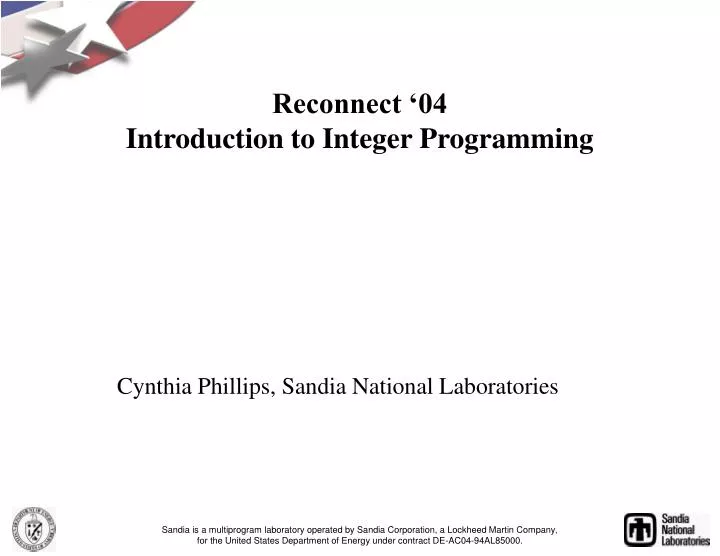 reconnect 04 introduction to integer programming