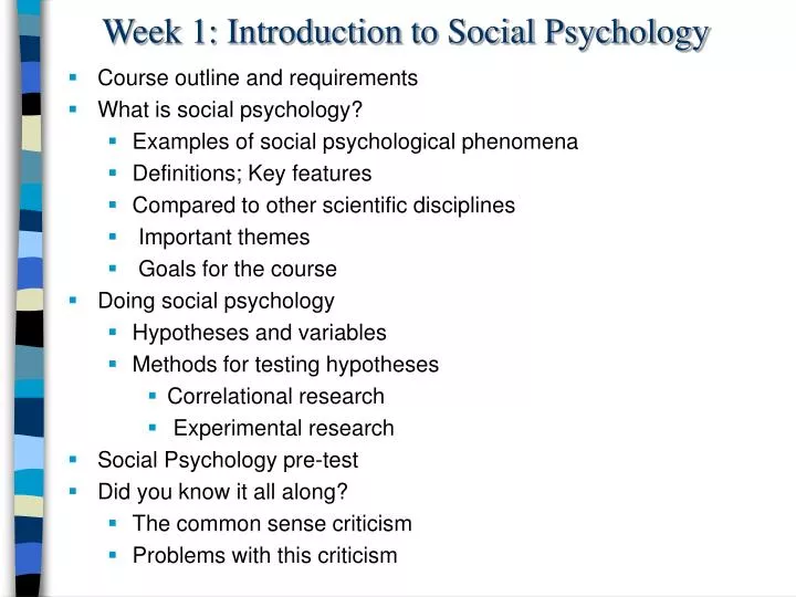 week 1 introduction to social psychology