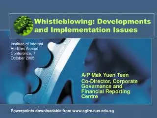 Whistleblowing: Developments and Implementation Issues