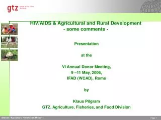 HIV/AIDS &amp; Agricultural and Rural Development - some comments -