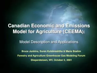 Canadian Economic and Emissions Model for Agriculture (CEEMA ): Model Description and Applications