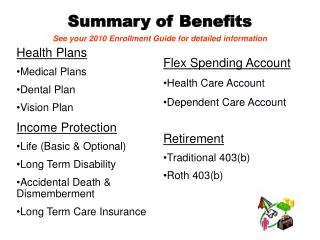Summary of Benefits