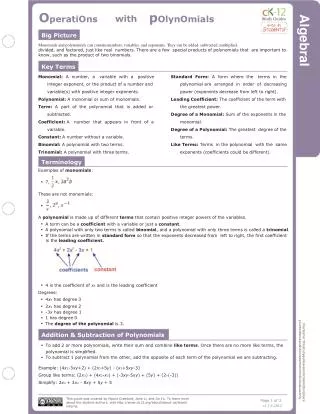 CK-12 Flexbooks on Operations with polynomial