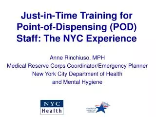 Just-in-Time Training for Point-of-Dispensing (POD) Staff: The NYC Experience