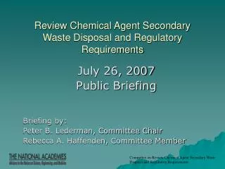 Review Chemical Agent Secondary Waste Disposal and Regulatory Requirements