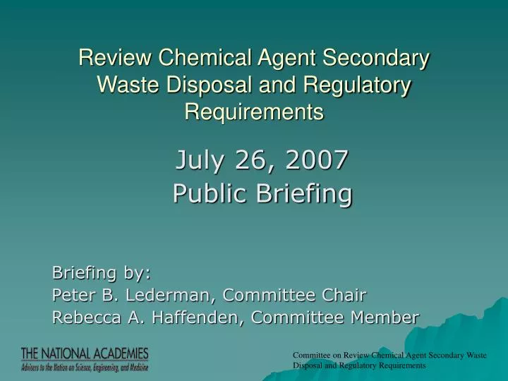 review chemical agent secondary waste disposal and regulatory requirements