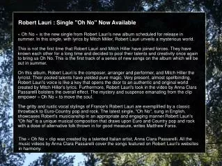 Robert Lauri : Single "Oh No" Now Available