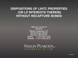 DISPOSITIONS OF LIHTC PROPERTIES (OR LP INTERESTS THEREIN) WITHOUT RECAPTURE BONDS