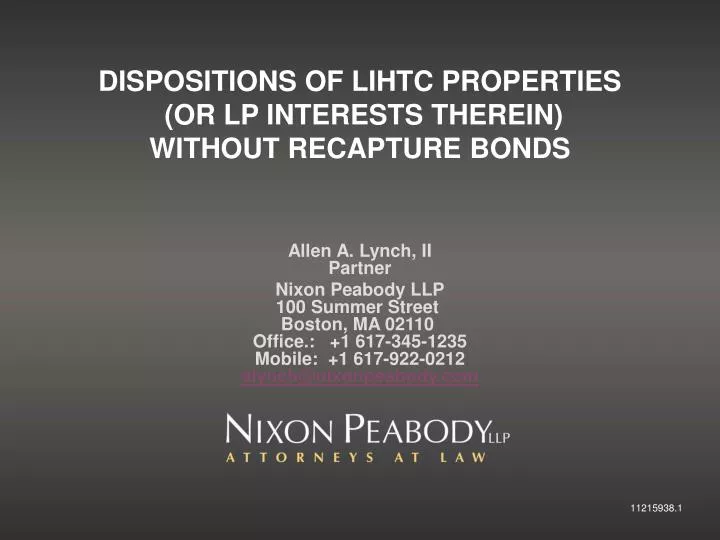 dispositions of lihtc properties or lp interests therein without recapture bonds