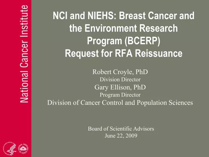 nci and niehs breast cancer and the environment research program bcerp request for rfa reissuance