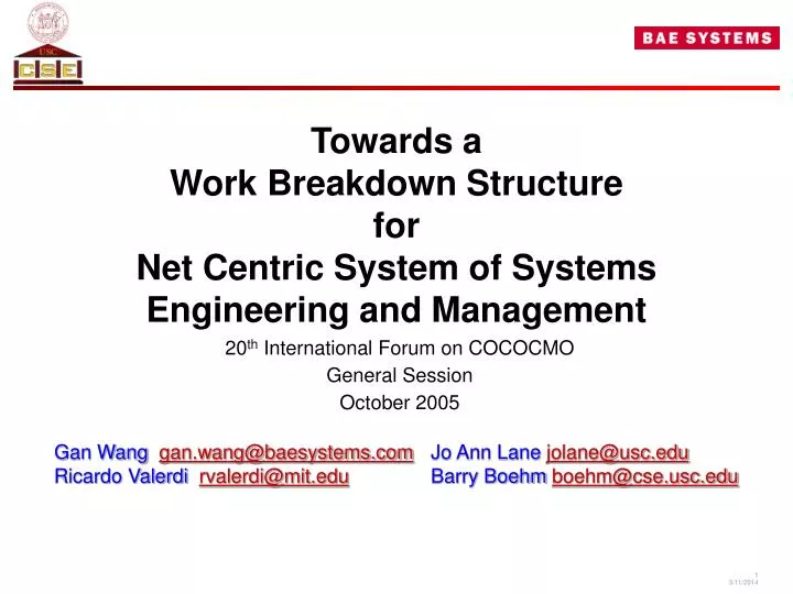towards a work breakdown structure for net centric system of systems engineering and management
