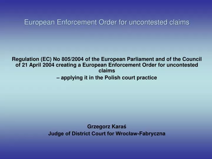 european enforcement order for uncontested claims