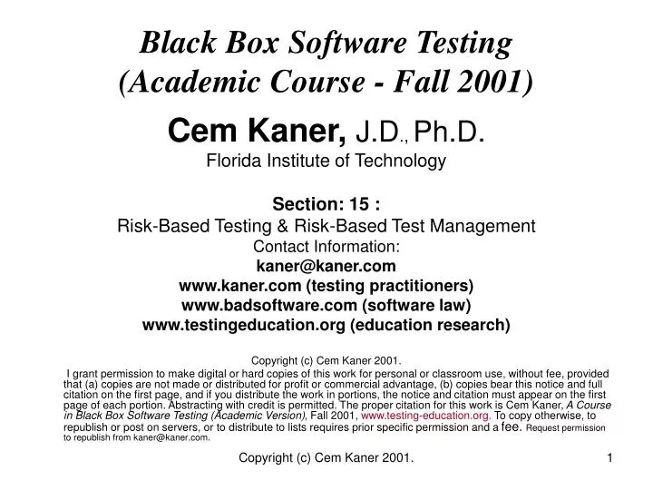 black box software testing academic course fall 2001