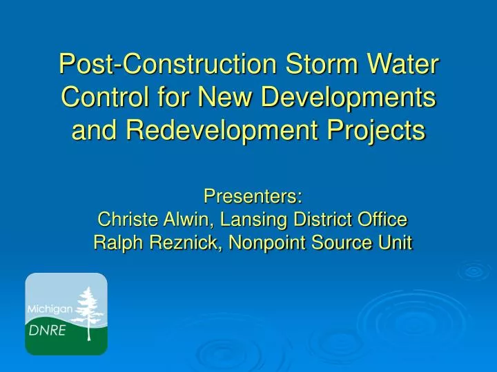 post construction storm water control for new developments and redevelopment projects