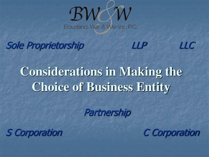 considerations in making the choice of business entity