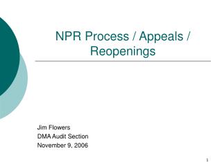 NPR Process / Appeals / Reopenings