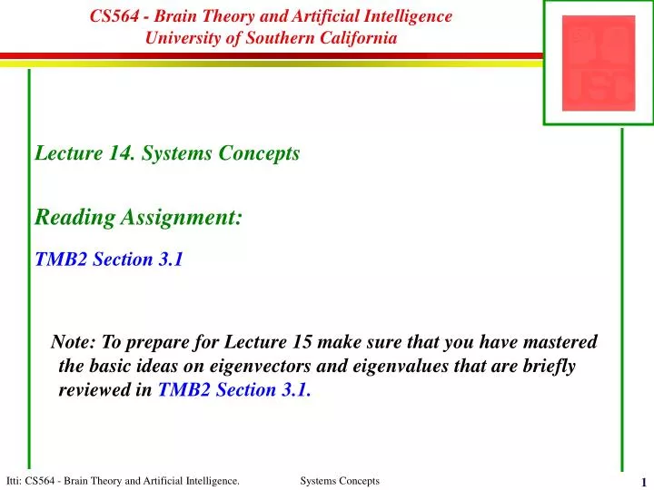 cs564 brain theory and artificial intelligence university of southern california