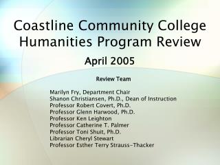 Coastline Community College Humanities Program Review