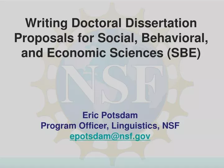 writing doctoral dissertation proposals for social behavioral and economic sciences sbe