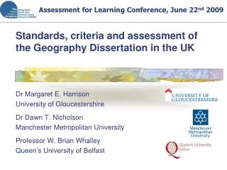 Standards, criteria and assessment of the Geography Dissertation in the UK