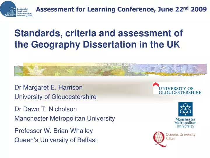 standards criteria and assessment of the geography dissertation in the uk