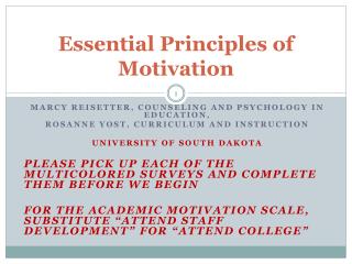 Essential Principles of Motivation