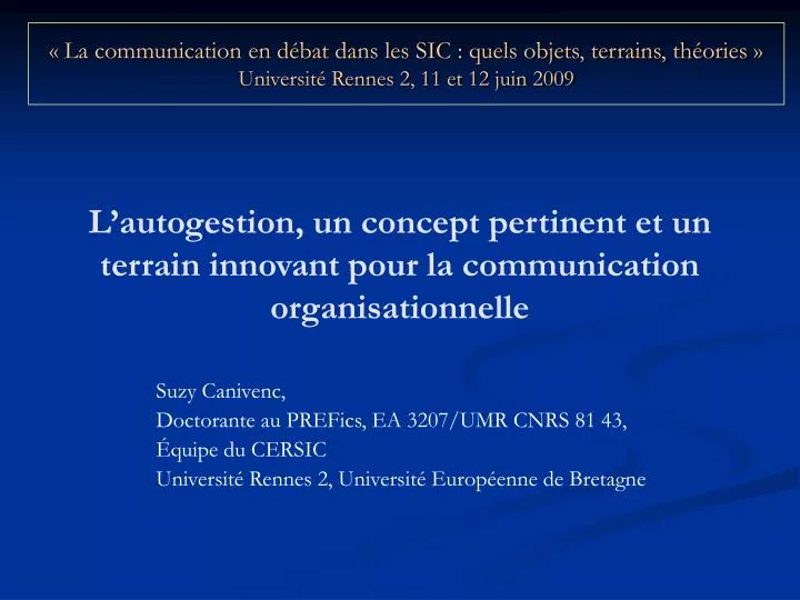 l autogestion un concept pertinent et un terrain innovant pour la communication organisationnelle