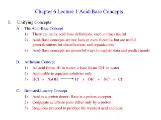 Chapter 6 Lecture 1 Acid-Base Concepts