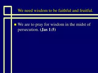 We need wisdom to be faithful and fruitful.