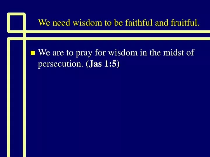 we need wisdom to be faithful and fruitful