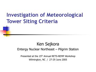 Investigation of Meteorological Tower Siting Criteria