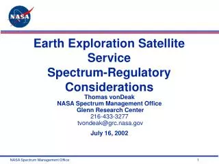 Earth Exploration Satellite Service Spectrum-Regulatory Considerations