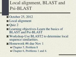 Local alignment, BLAST and Psi-BLAST