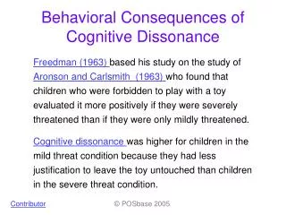 Behavioral Consequences of Cognitive Dissonance