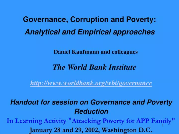 governance corruption and poverty analytical and empirical approaches