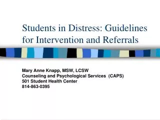 Students in Distress: Guidelines for Intervention and Referrals