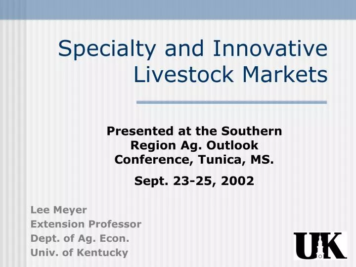 specialty and innovative livestock markets