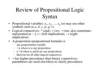 Review of Propositional Logic Syntax