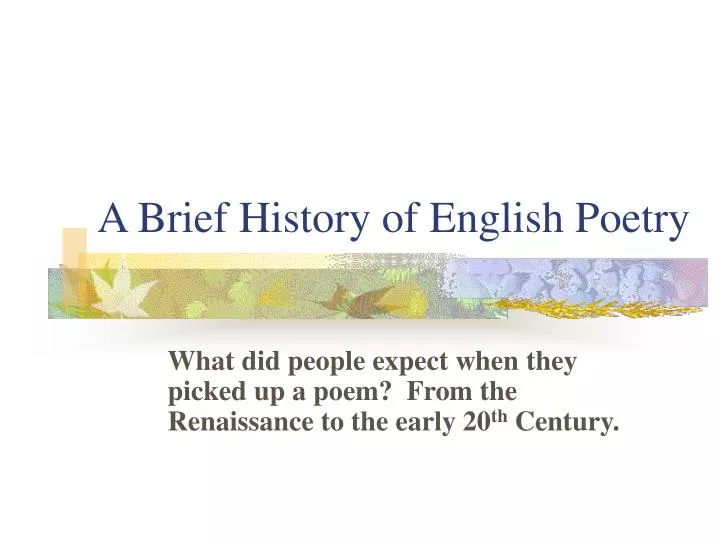 a brief history of english poetry