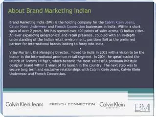 brand marketing india (bmi) - calvin klein (ck) jeans & underwear, french connection (fcuk) in india