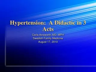 Hypertension: A Didactic in 3 Acts