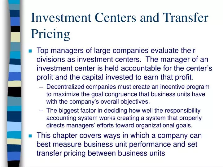 investment centers and transfer pricing