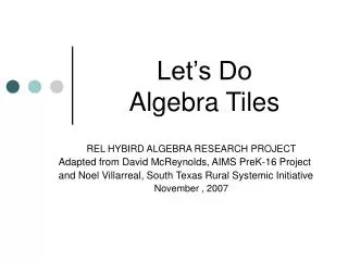 Let’s Do Algebra Tiles