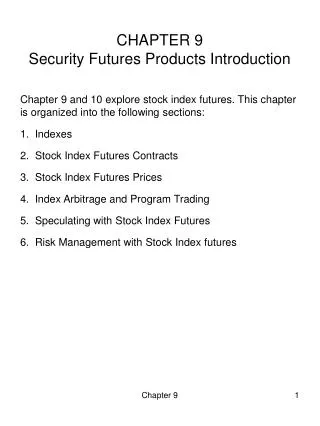 CHAPTER 9 Security Futures Products Introduction